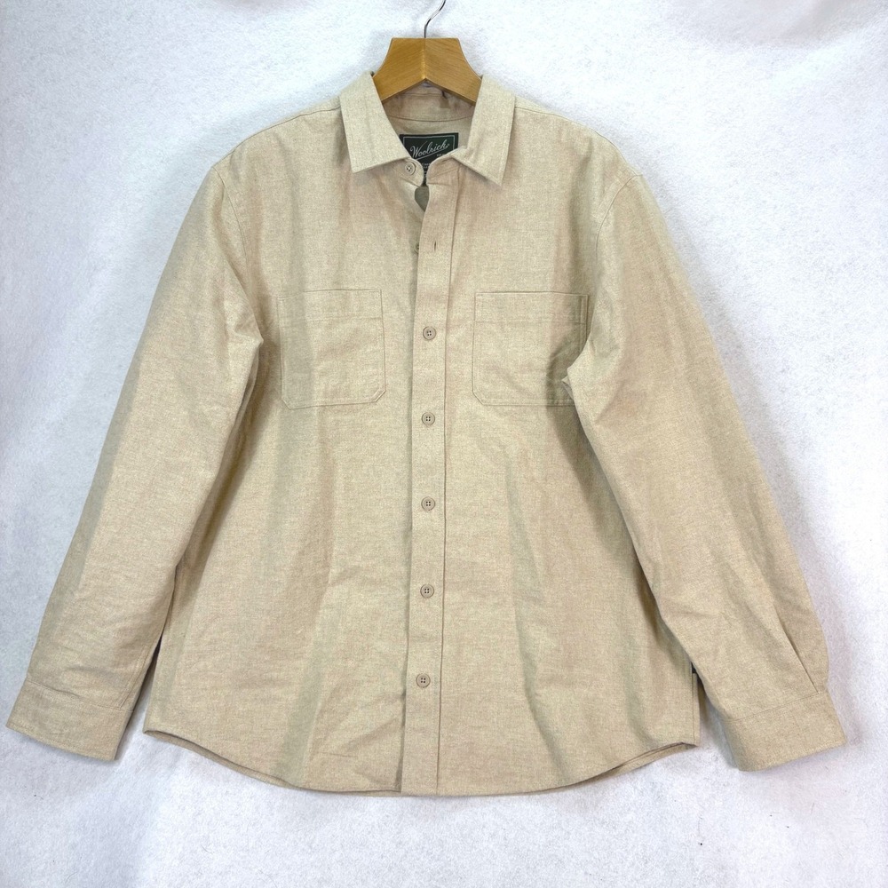 Woolrich Tan Green Label Cotton Flannel Shacket Shirt Mens XL Gorpcore Outdoor